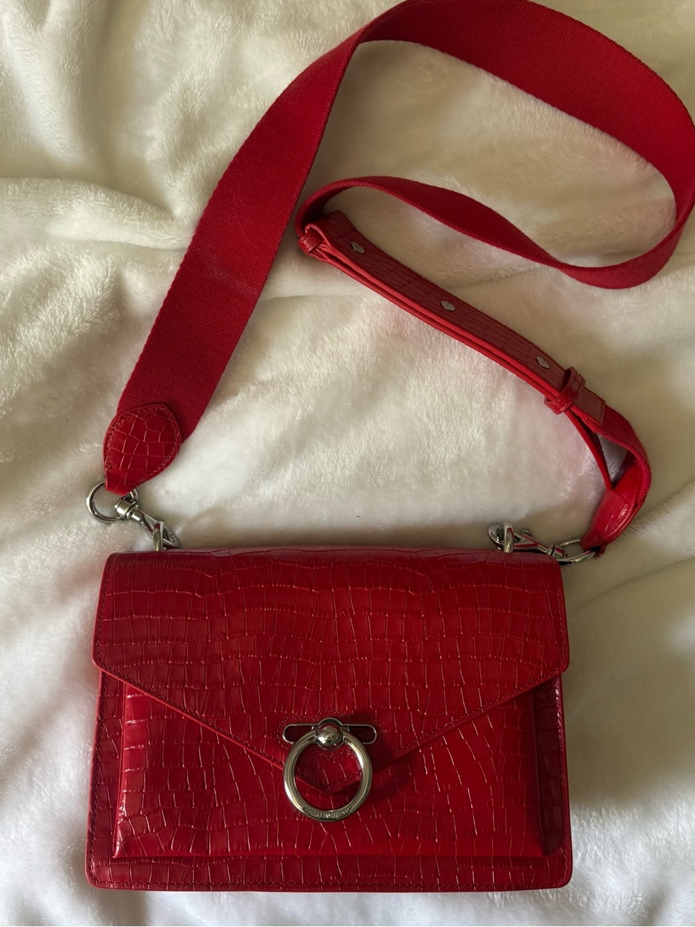 Rebecca Minkoff Red Croc-Embossed Crossbody Bag with Silver Ring